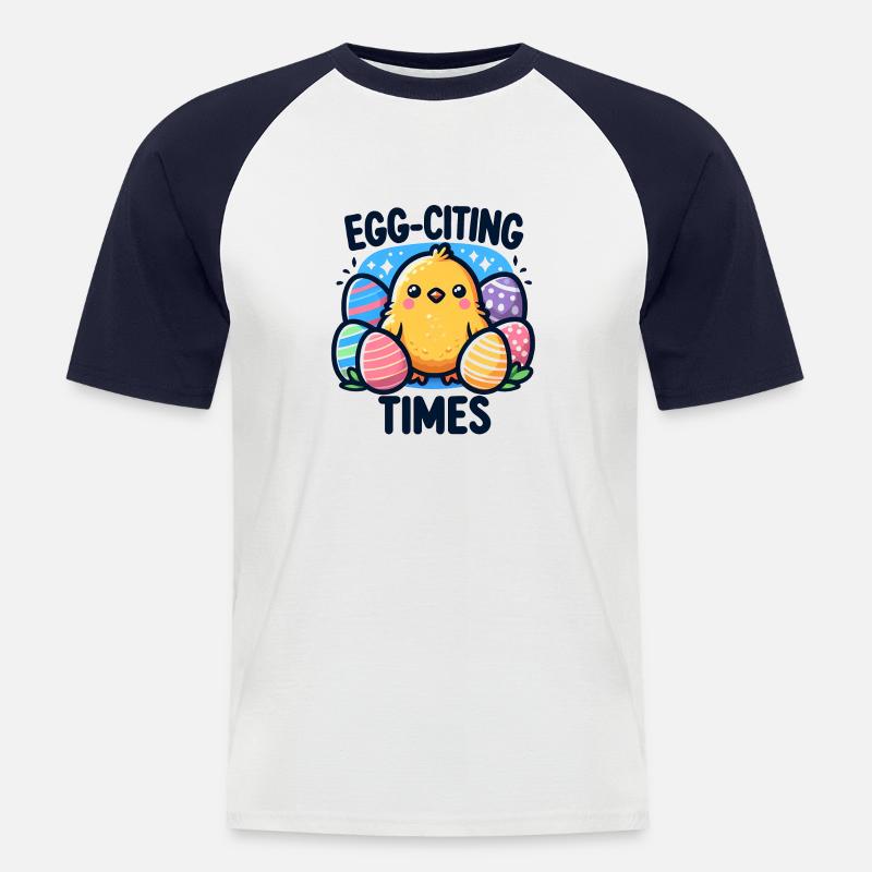 Lustiges Oster-Design - Eier-Zitier-Zeiten - Männer Baseball-T-Shirt - Weiß/Navy