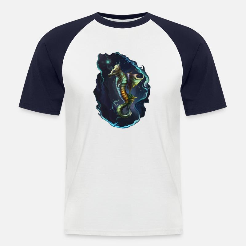 Seepferdchen von Mayotte - Männer Baseball-T-Shirt - Weiß/Navy