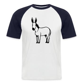 Esel - Männer Baseball-T-Shirt - Weiß/Navy - Vorne - Nik (191cm)