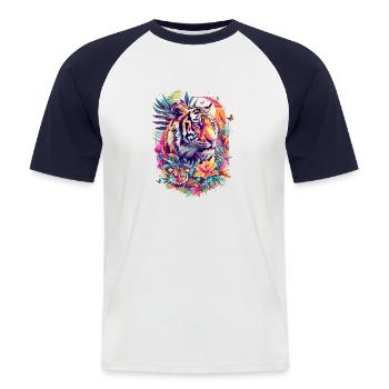 Conception de tigre - T-shirt baseball manches courtes Homme - blanc/marine - Devant - Nik (191cm)