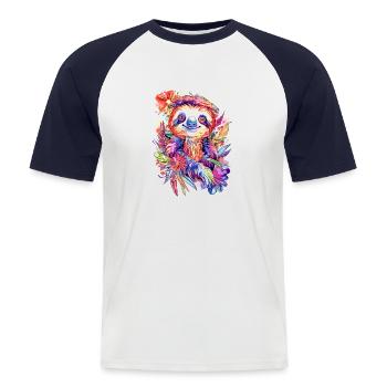Mignon Bébé Paresseux - T-shirt baseball manches courtes Homme - blanc/marine - Devant - Nik (191cm)