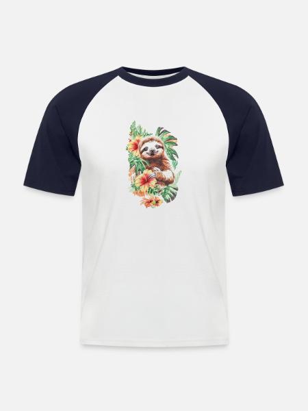 Baby sloth under palm trees - Men's Baseball T-Shirt - white/navy