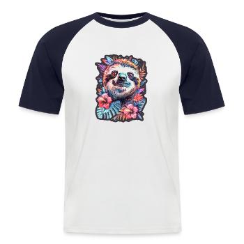 Drôle de paresseux bébé - T-shirt baseball manches courtes Homme - blanc/marine - Devant - Nik (191cm)