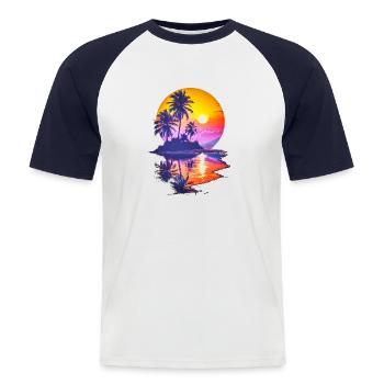 Mon paradis - T-shirt baseball manches courtes Homme - blanc/marine - Devant - Nik (191cm)