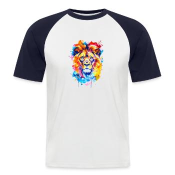 Lion Design - Männer Baseball-T-Shirt - Weiß/Navy - Vorne - Nik (191cm)