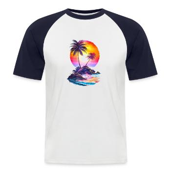 Île de vacances - T-shirt baseball manches courtes Homme - blanc/marine - Devant - Nik (191cm)