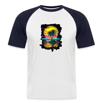 Île Palm - T-shirt baseball manches courtes Homme - blanc/marine - Devant - Nik (191cm)
