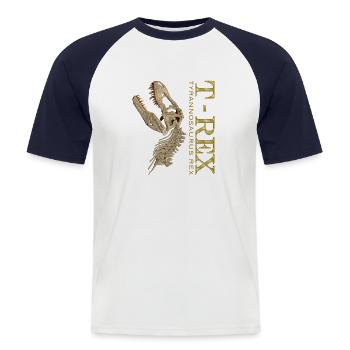 T-Rex Skull bone - Men's Baseball T-Shirt - white/navy - Front - Nik (191cm)