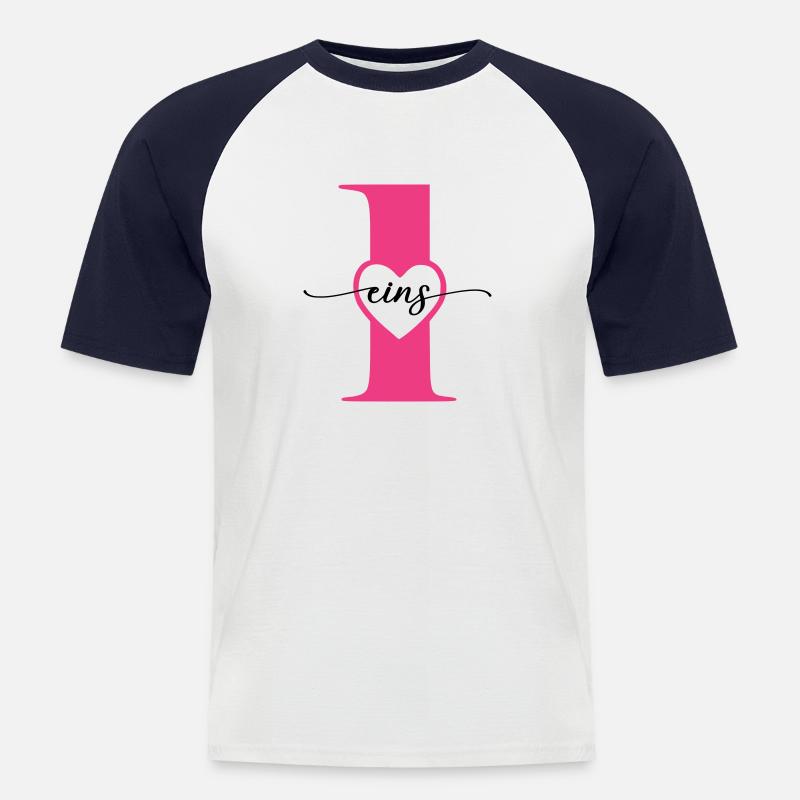 Cifra Uno 1 con Cuore - Maglia da baseball a manica corta da uomo - bianco/navy