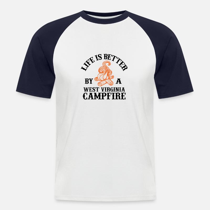 west virginia campfire - Männer Baseball-T-Shirt - Weiß/Navy