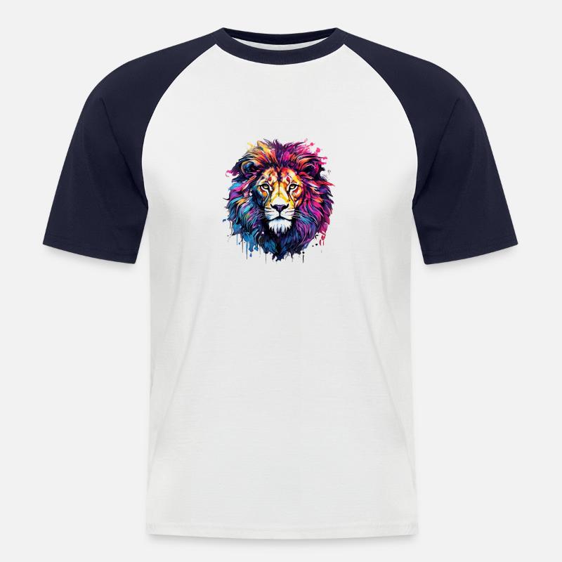 Bunter Löwe - Männer Baseball-T-Shirt - Weiß/Navy