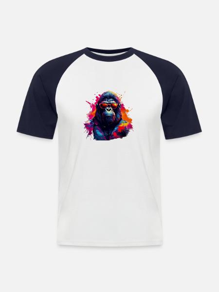 Splash Gorilla - Männer Baseball-T-Shirt - Weiß/Navy