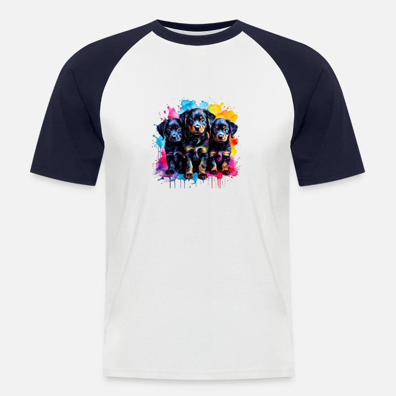 Welpen mit buntem Splash - Männer Baseball-T-Shirt - Weiß/Navy