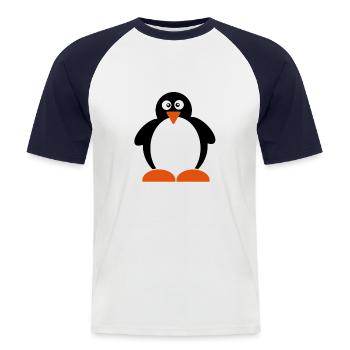 Pinguin - Männer Baseball-T-Shirt - Weiß/Navy - Vorne - Nik (191cm)