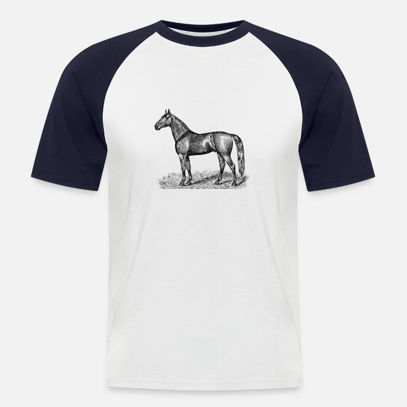 Pferde - Männer Baseball-T-Shirt - Weiß/Navy