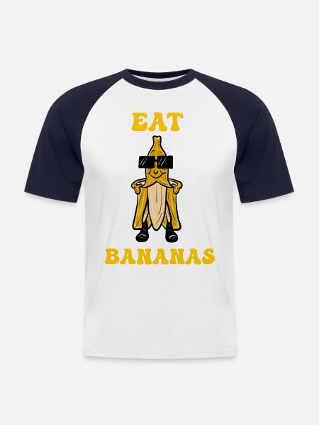 Manger des bananes – un thème amusant - T-shirt baseball manches courtes Homme - blanc/marine