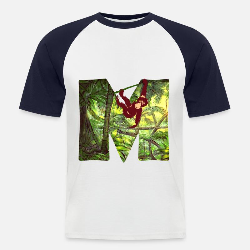 dschungel mit affe m - Männer Baseball-T-Shirt - Weiß/Navy