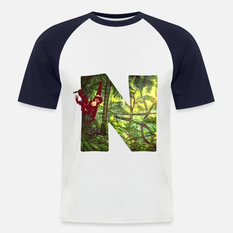 dschungel mit affe n - Männer Baseball-T-Shirt - Weiß/Navy