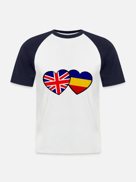 Die englisch rumaenischen Herzen - Männer Baseball-T-Shirt - Weiß/Navy