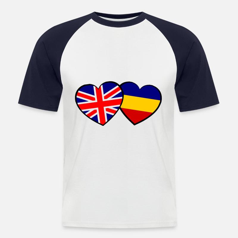 Die englisch rumaenischen Herzen - Männer Baseball-T-Shirt - Weiß/Navy