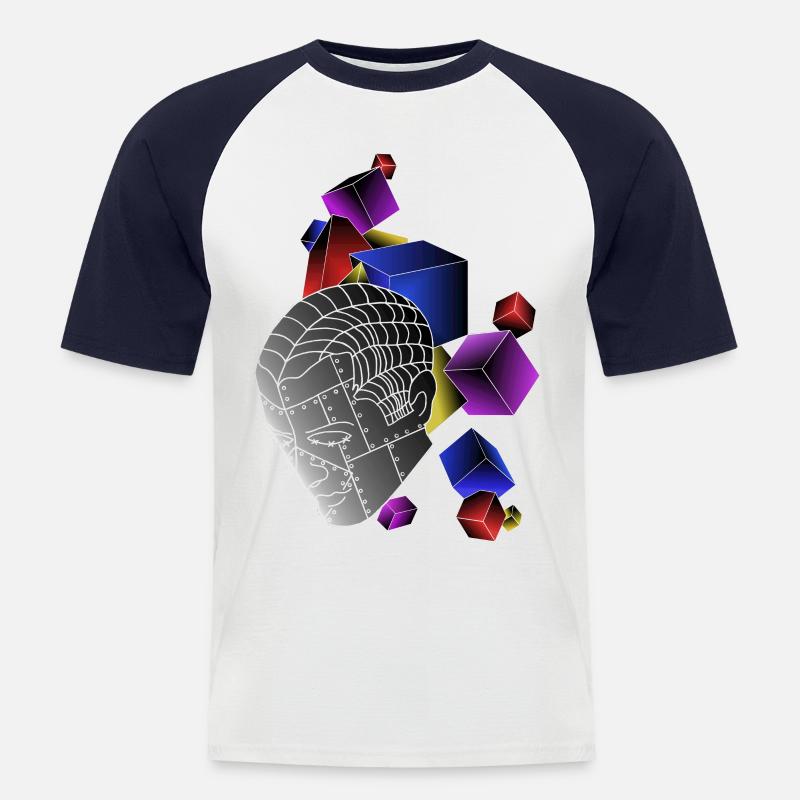 Roboter mit Würfel bunt - Männer Baseball-T-Shirt - Weiß/Navy