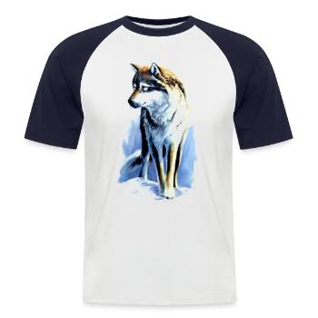 Leitwolf1 - Männer Baseball-T-Shirt - Weiß/Navy - Vorne - Nik (191cm)