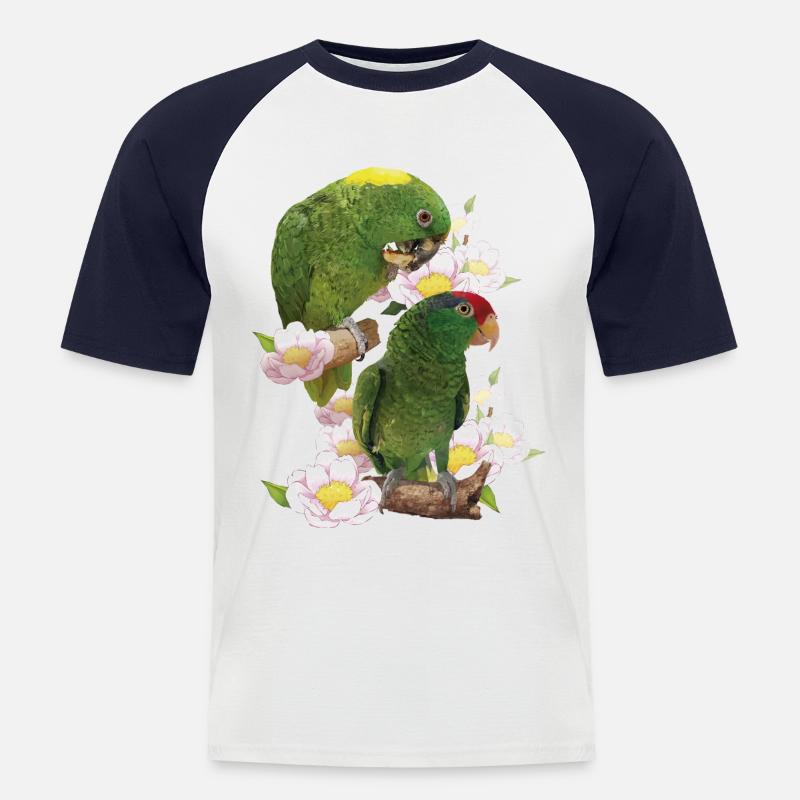 Papageien - Männer Baseball-T-Shirt - Weiß/Navy
