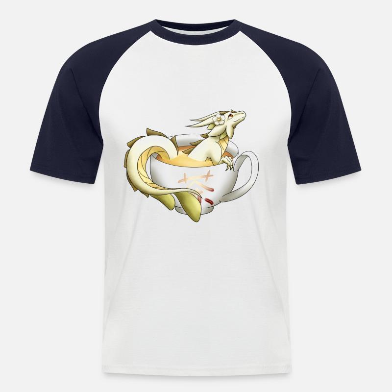 Weißer Tee Drache - Männer Baseball-T-Shirt - Weiß/Navy