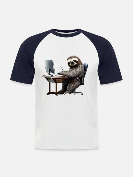 Office Sloth - Men's Baseball T-Shirt - white/navy