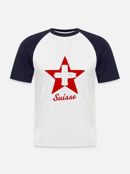 Die Schweizer Sterne - Männer Baseball-T-Shirt - Weiß/Navy