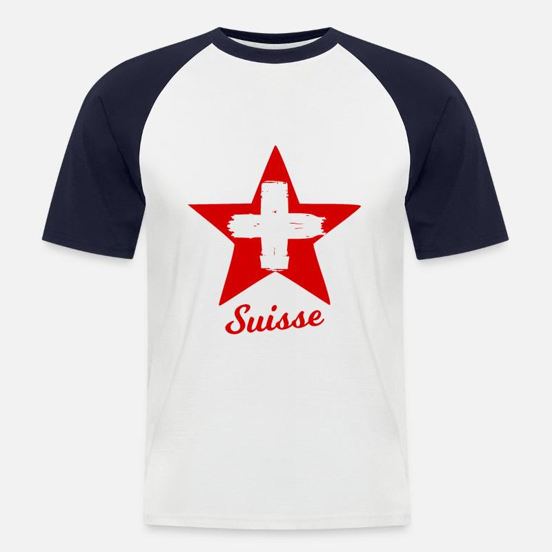 Die Schweizer Sterne - Männer Baseball-T-Shirt - Weiß/Navy
