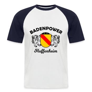 Die Legenden aus Sinsheim - Männer Baseball-T-Shirt - Weiß/Navy - Vorne - Nik (191cm)