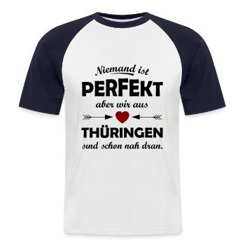 Notre patrie Thuringe - T-shirt baseball manches courtes Homme - blanc/marine - Devant - Nik (191cm)