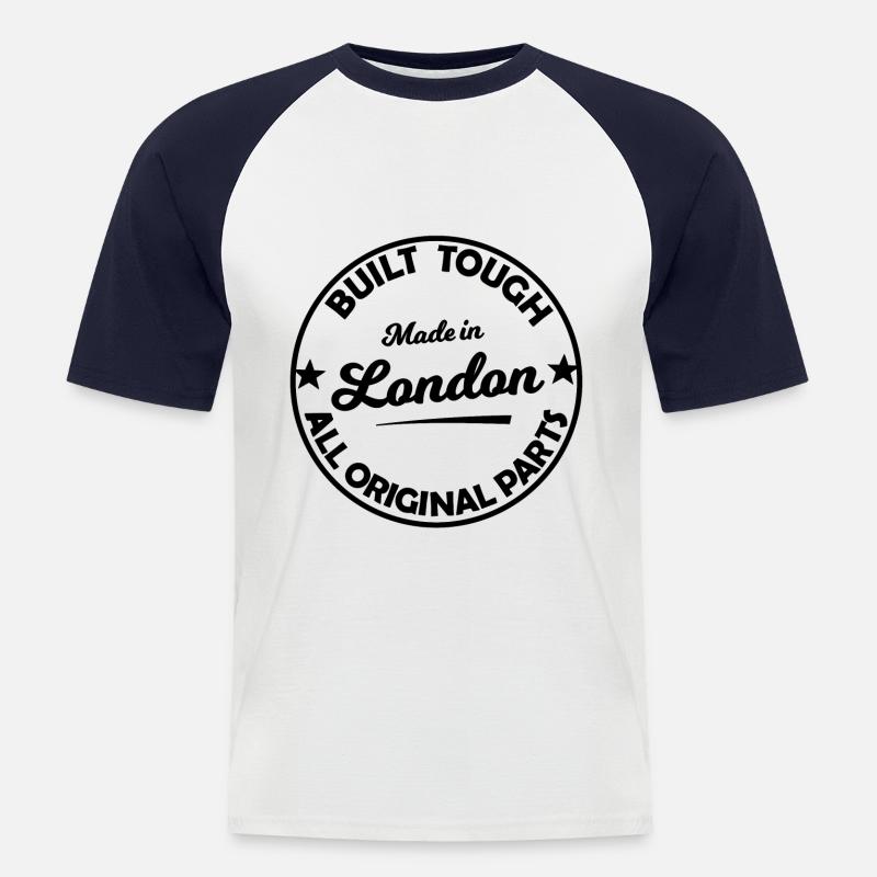 Hergestellt in London - Männer Baseball-T-Shirt - Weiß/Navy