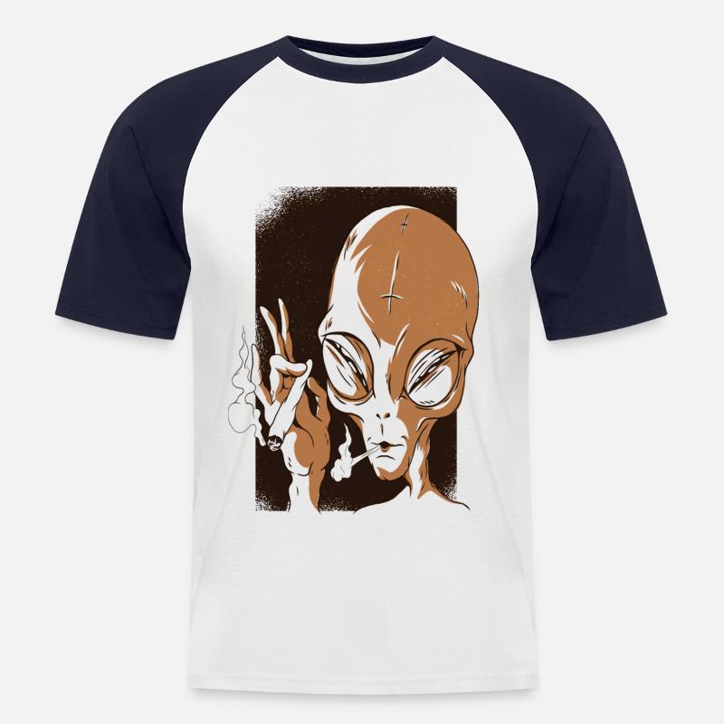 COOL ALIEN RAUCHEN - Männer Baseball-T-Shirt - Weiß/Navy