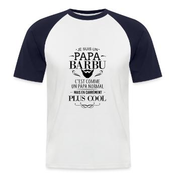 Papa Barbu - T-shirt baseball manches courtes Homme - blanc/marine - Devant - Nik (191cm)