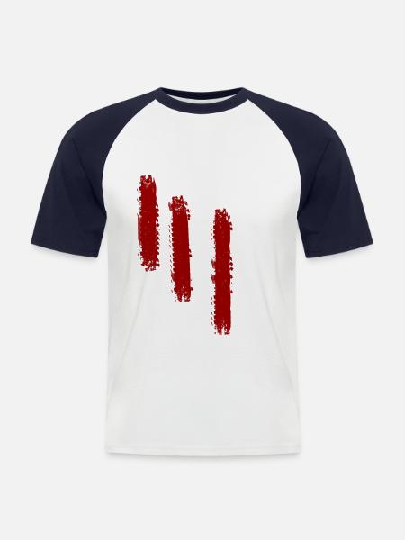 retro brugt look moderne kunst røde linjer - Kortærmet herre-baseballshirt - hvid/marineblå