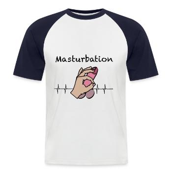 Masturbation Homme drôle se branle sperme Sexe Renard - T-shirt baseball manches courtes Homme - blanc/marine - Devant - Nik (191cm)