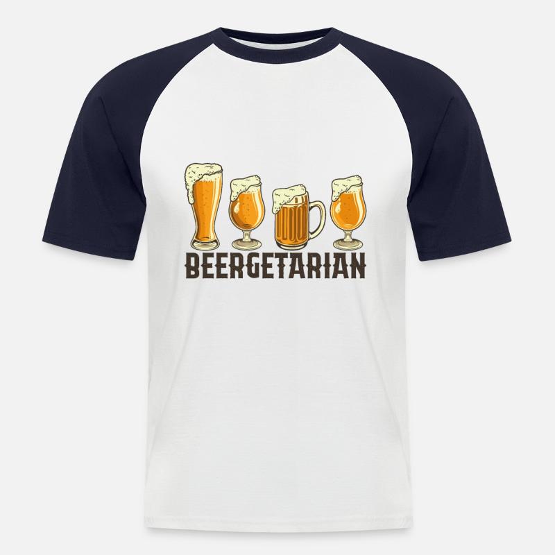 Beergitarian - Männer Baseball-T-Shirt - Weiß/Navy