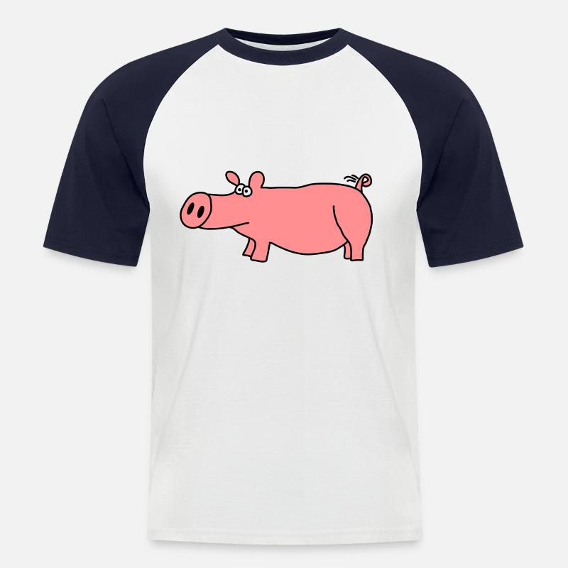 Schwein - Männer Baseball-T-Shirt - Weiß/Navy