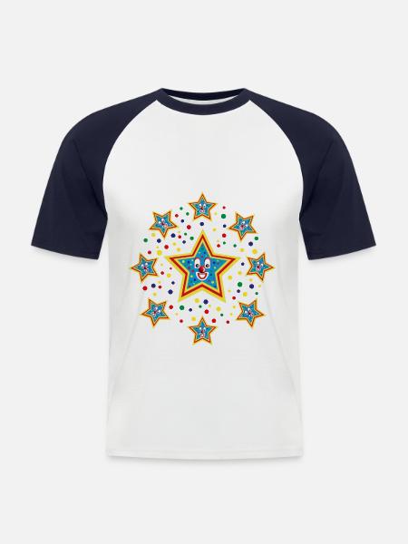 9.Faschings Sterne mit Konfetti. - Männer Baseball-T-Shirt - Weiß/Navy