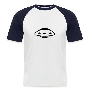 fliegende Untertasse - Männer Baseball-T-Shirt - Weiß/Navy - Vorne - Nik (191cm)