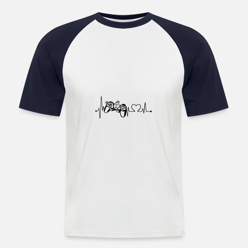 Herzlinie / Herzschlag - Gamecontroller schwarz - Männer Baseball-T-Shirt - Weiß/Navy