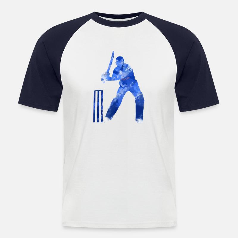 CRICKET BATSMAN - Männer Baseball-T-Shirt - Weiß/Navy
