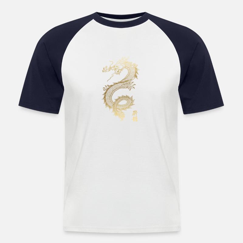 Kühler chinesischer Golddrache - Männer Baseball-T-Shirt - Weiß/Navy