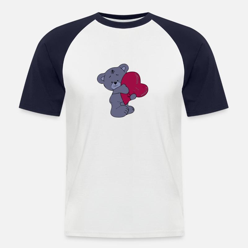 Teddybär verliebt - Männer Baseball-T-Shirt - Weiß/Navy
