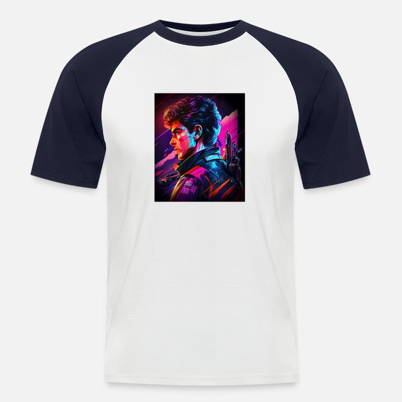 Retrowave Synthwave 80s Design - Männer Baseball-T-Shirt - Weiß/Navy