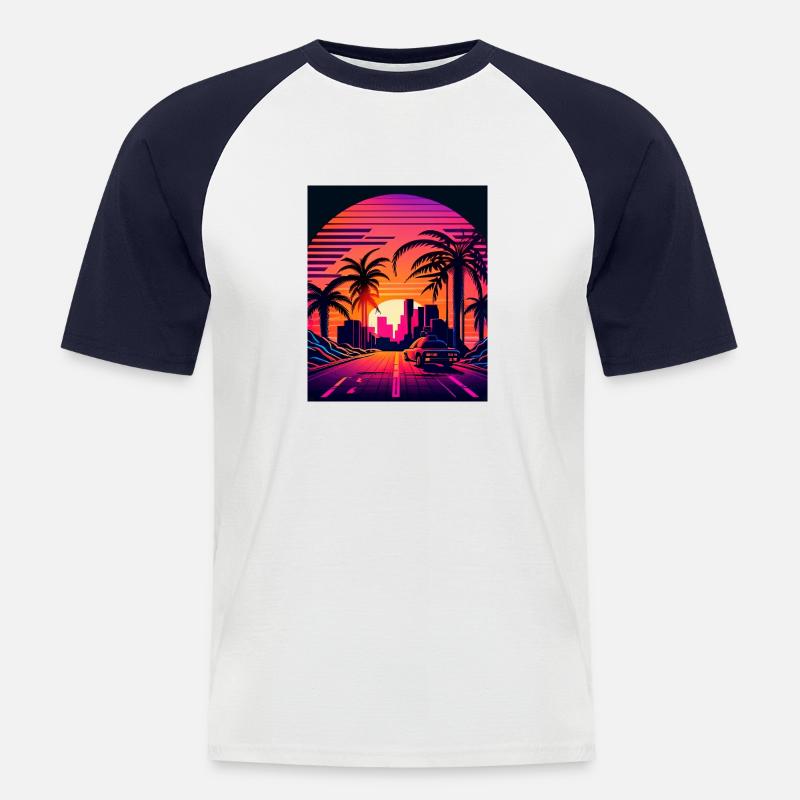 Retrowave Synthwave 80s Design - Männer Baseball-T-Shirt - Weiß/Navy