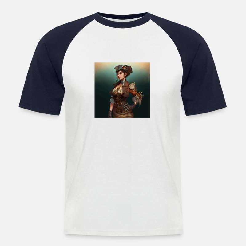Steampunk Sci-Fi character - Männer Baseball-T-Shirt - Weiß/Navy