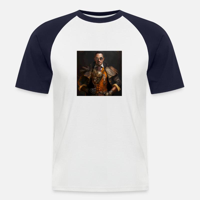 Steampunk Sci-Fi character - Männer Baseball-T-Shirt - Weiß/Navy